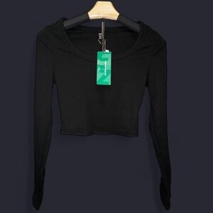SHEIN Black Cropped Fitted Long Sleeve Hoodie